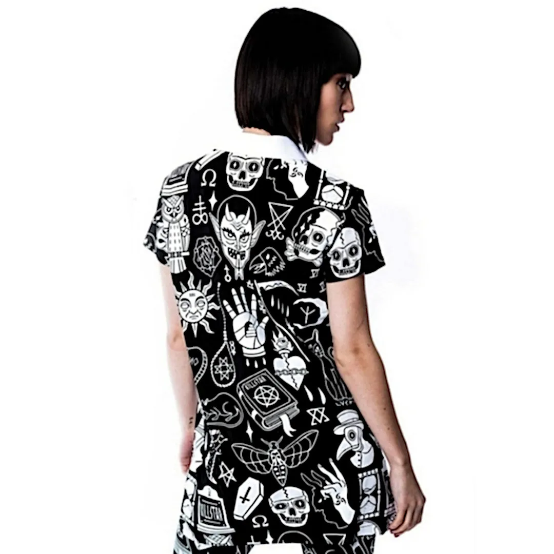 Killstar Gothic Wicked Collar Top | Black All-Over Print