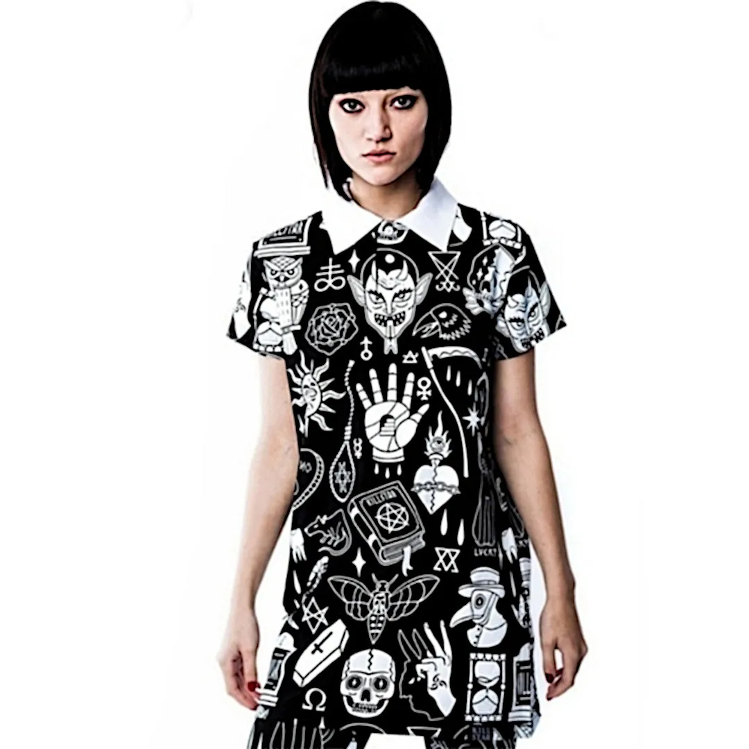 Killstar Gothic Wicked Collar Top | Black All-Over Print