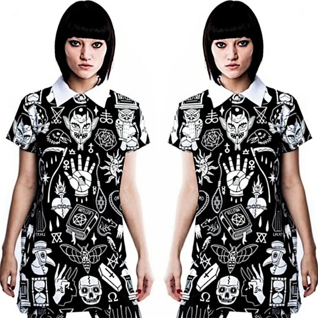 Killstar Gothic Wicked Collar Top | Black All-Over Print