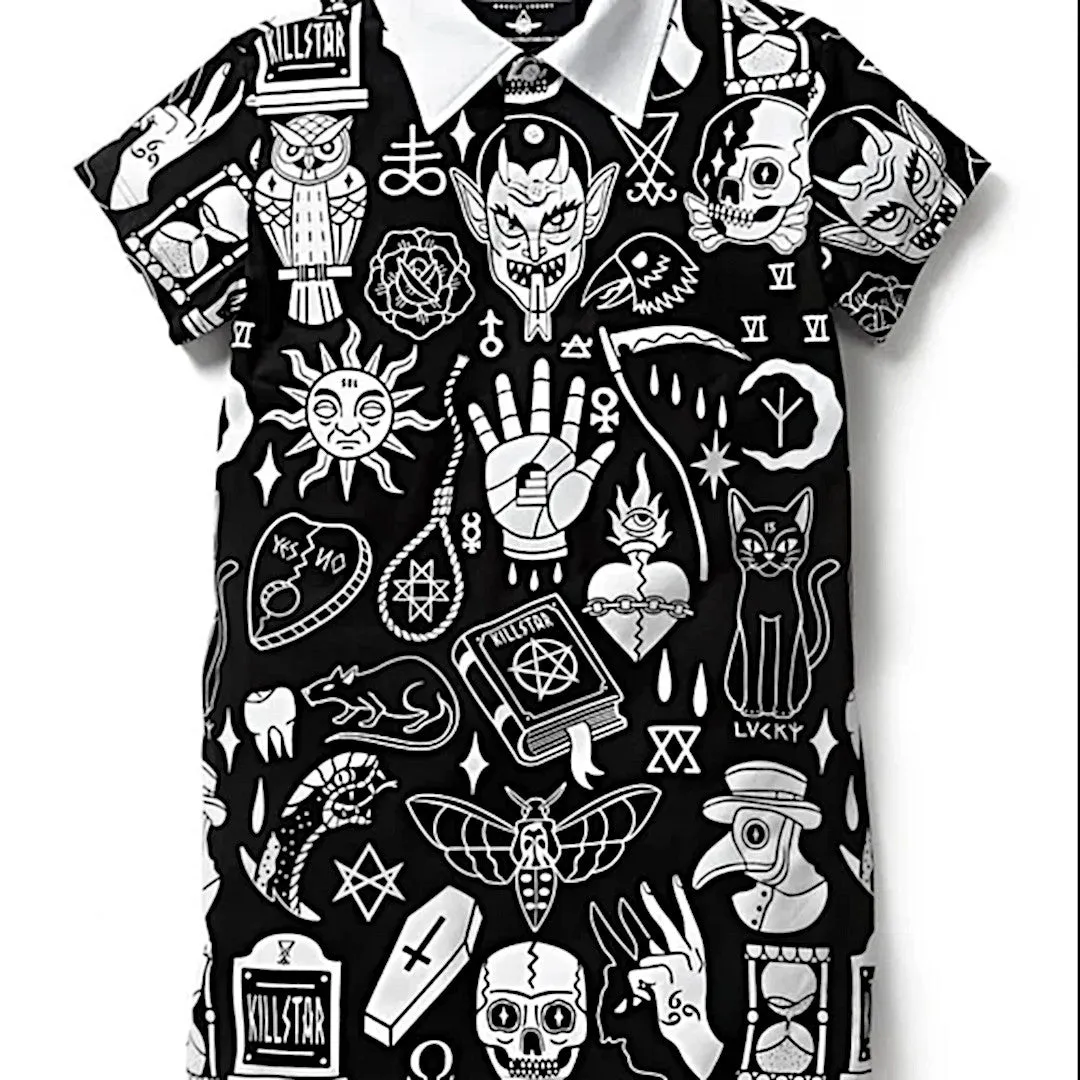 Killstar Gothic Wicked Collar Top | Black All-Over Print