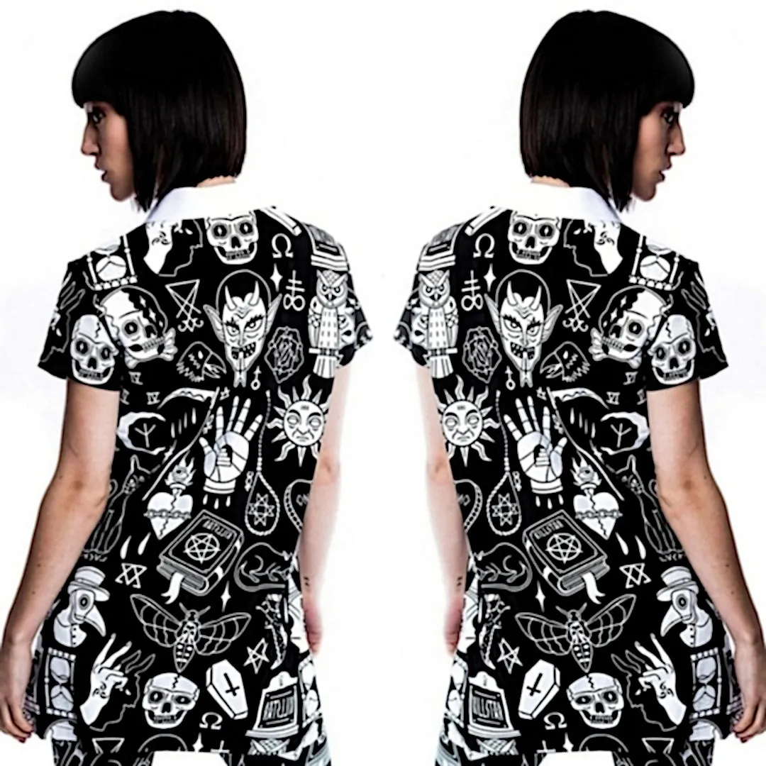 Killstar Gothic Wicked Collar Top | Black All-Over Print