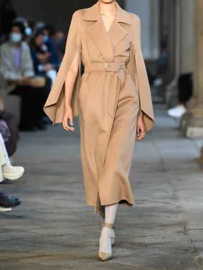 Ladies Fashion Casual Solid Color Double-Breasted Long Coat