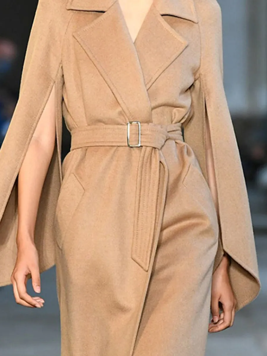 Ladies Fashion Casual Solid Color Double-Breasted Long Coat
