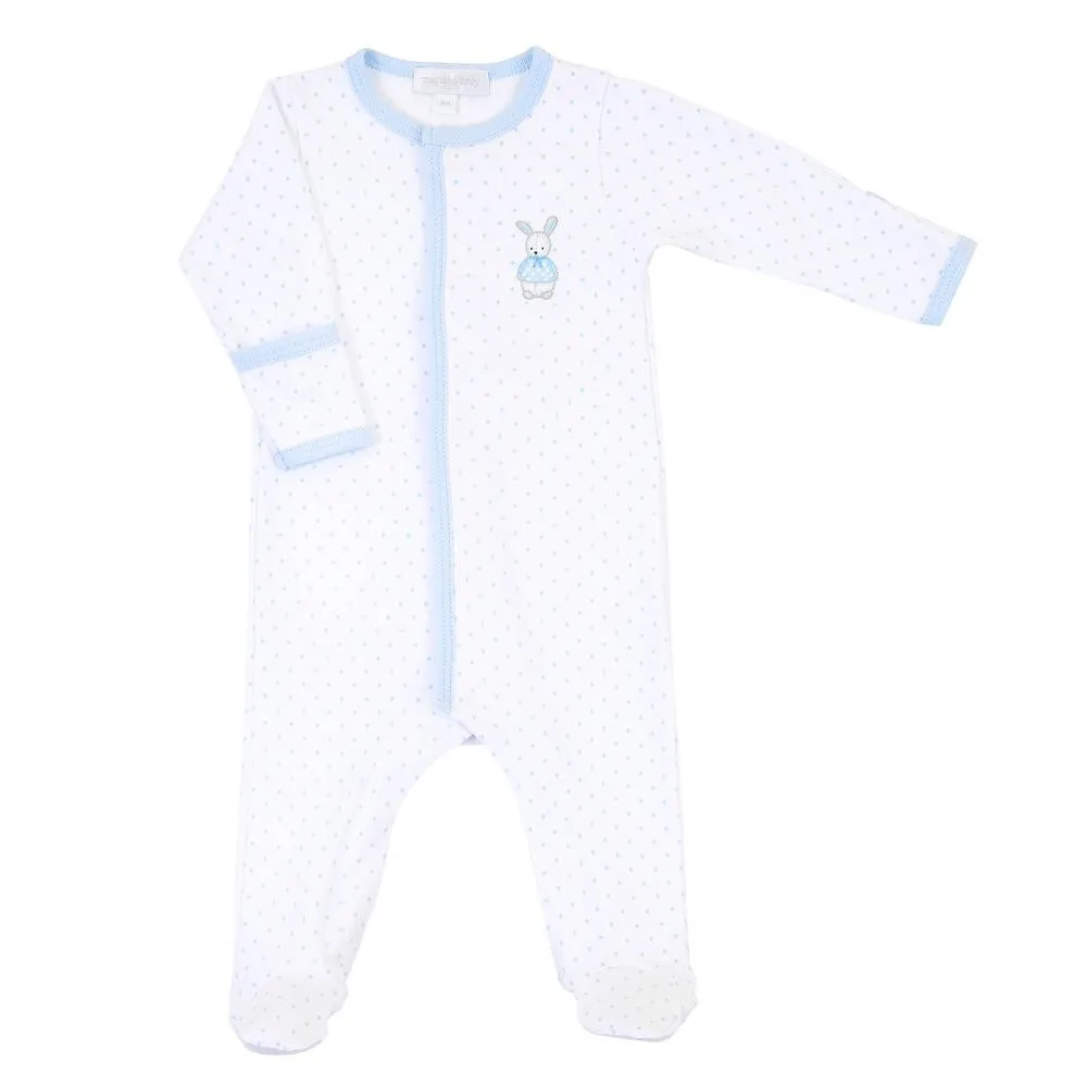 Magnolia Baby Boys Vintage Polka Dot Bunny Embroidered Footie
