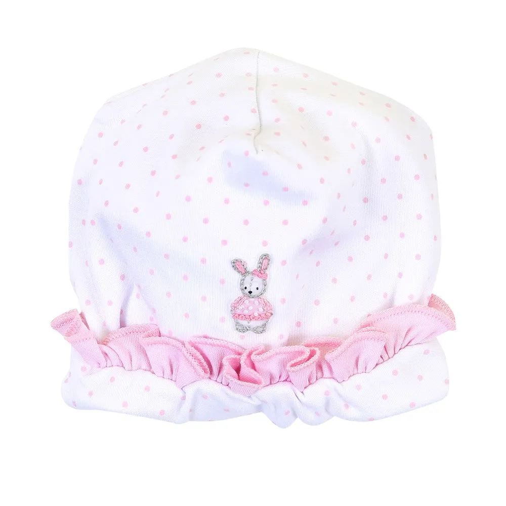 Magnolia Baby Girls Vintage Polka Dot Bunny Embroidered Ruffle Hat - Pink