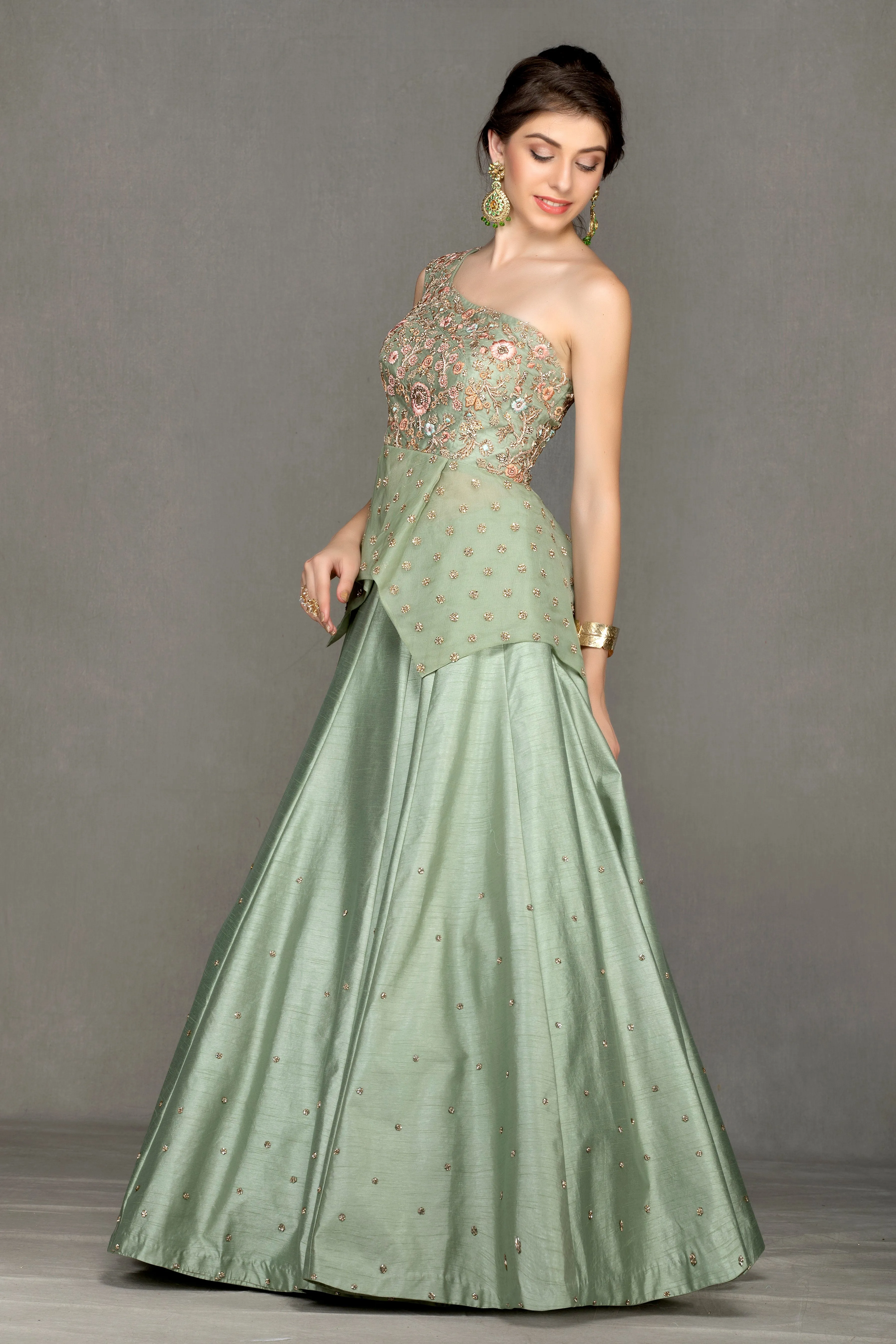 Olive Green Peplum Lehenga