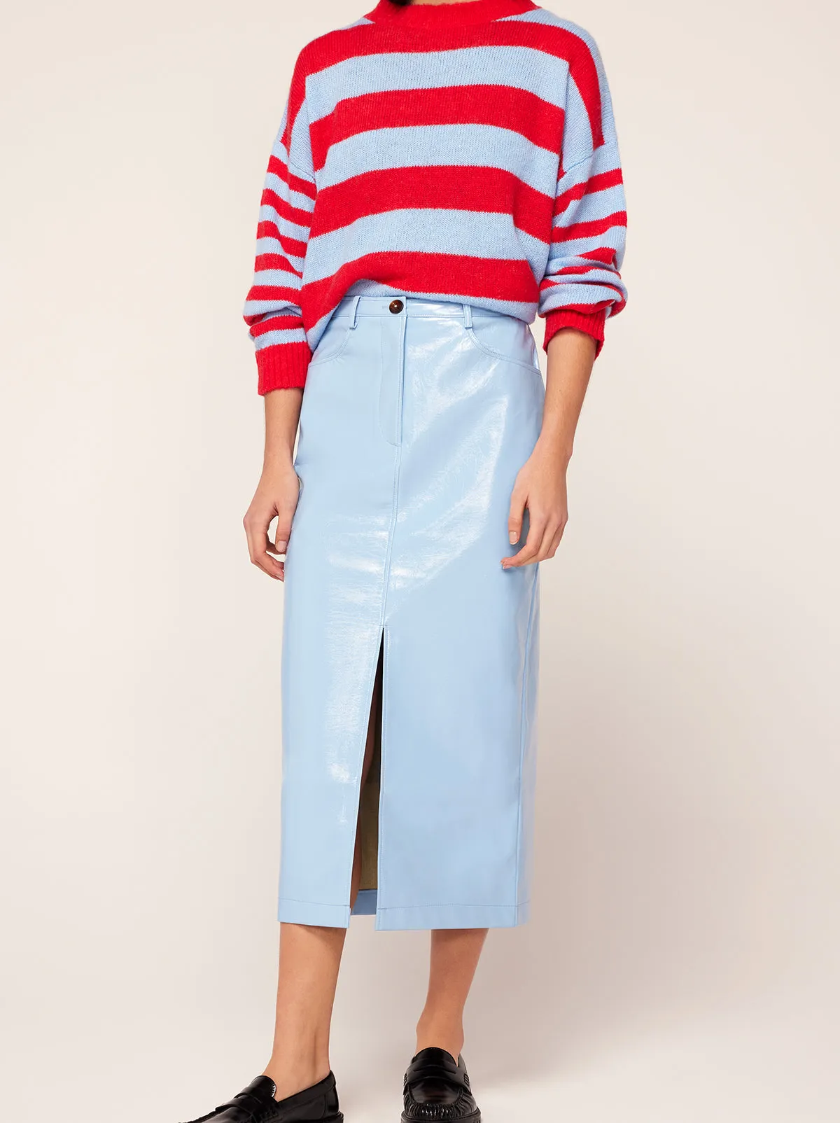 Penny Cornflower Blue Vinyl Skirt