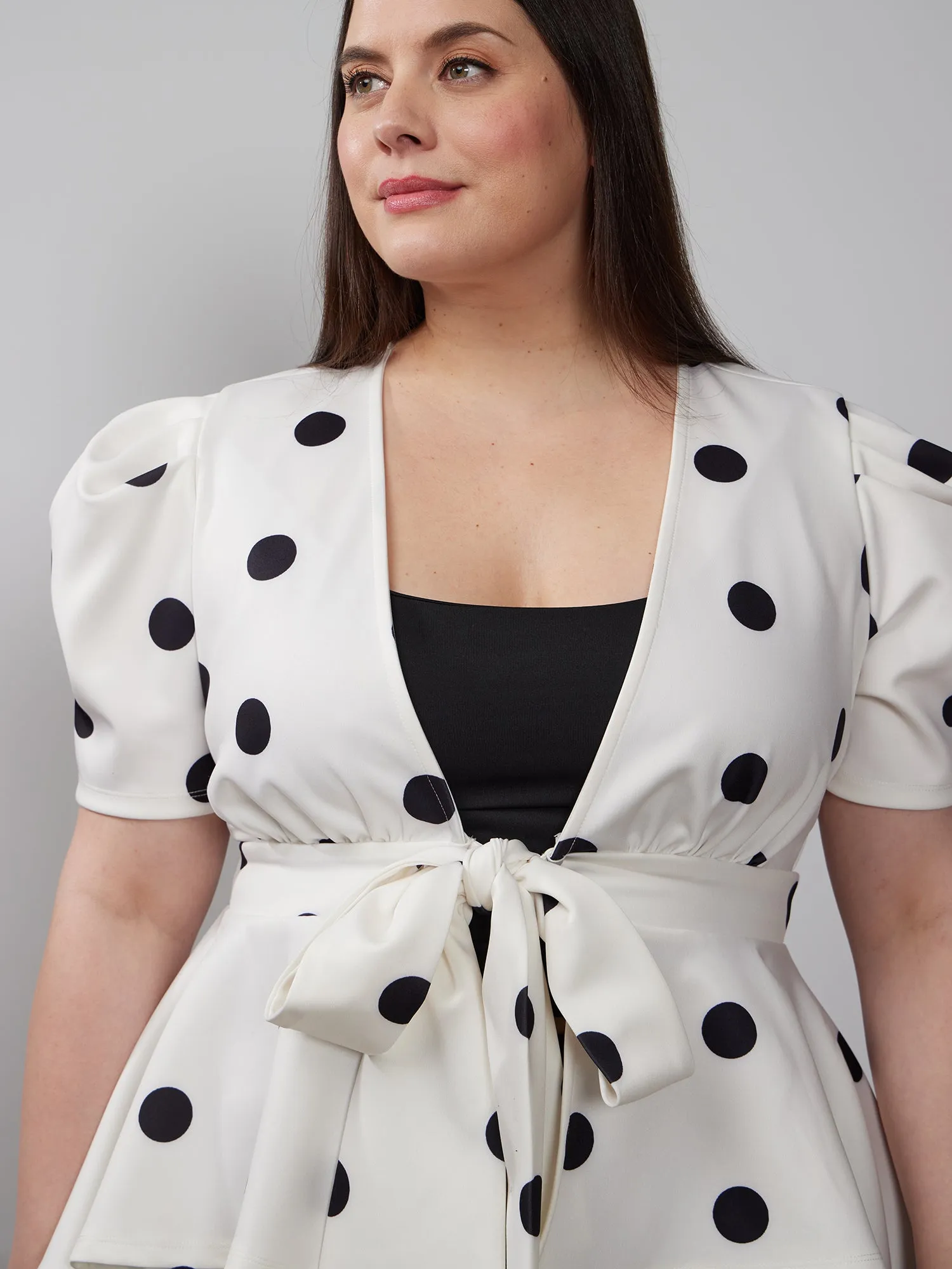 Plus Short Sleeve Scuba Bow Top