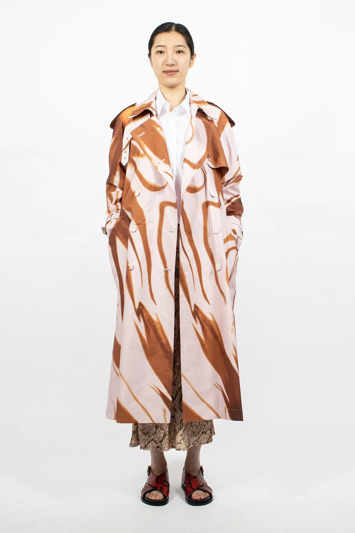 Printed Trench Coat Brown/Pink