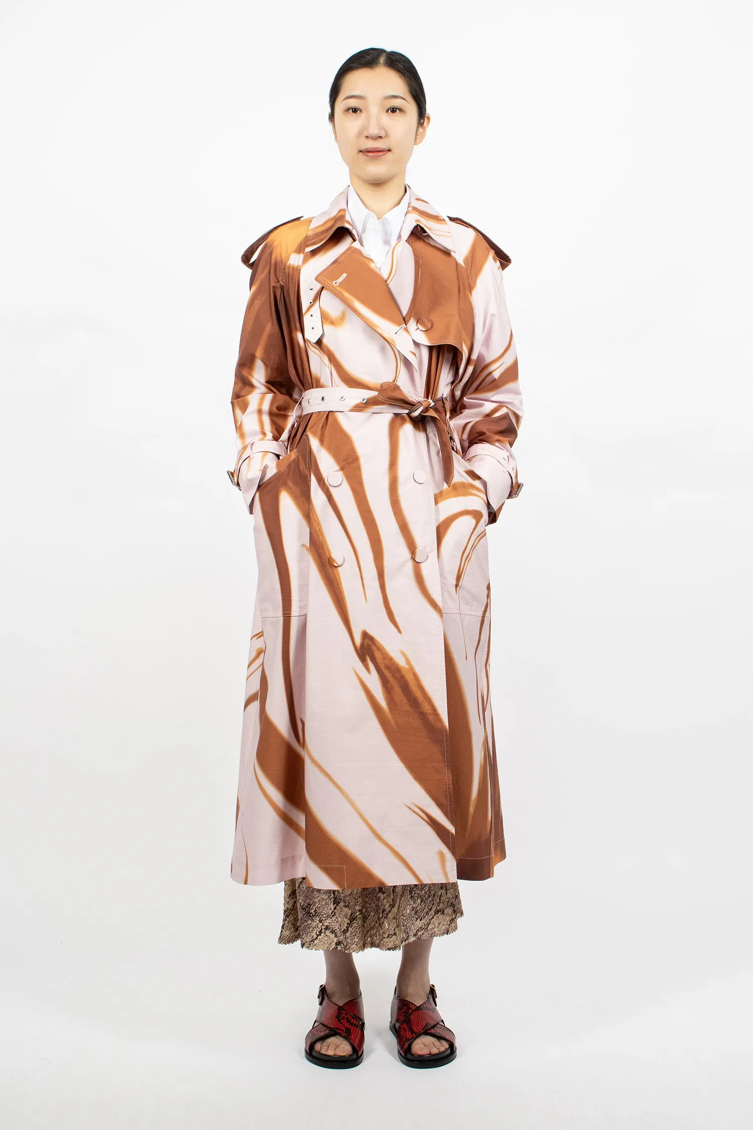 Printed Trench Coat Brown/Pink