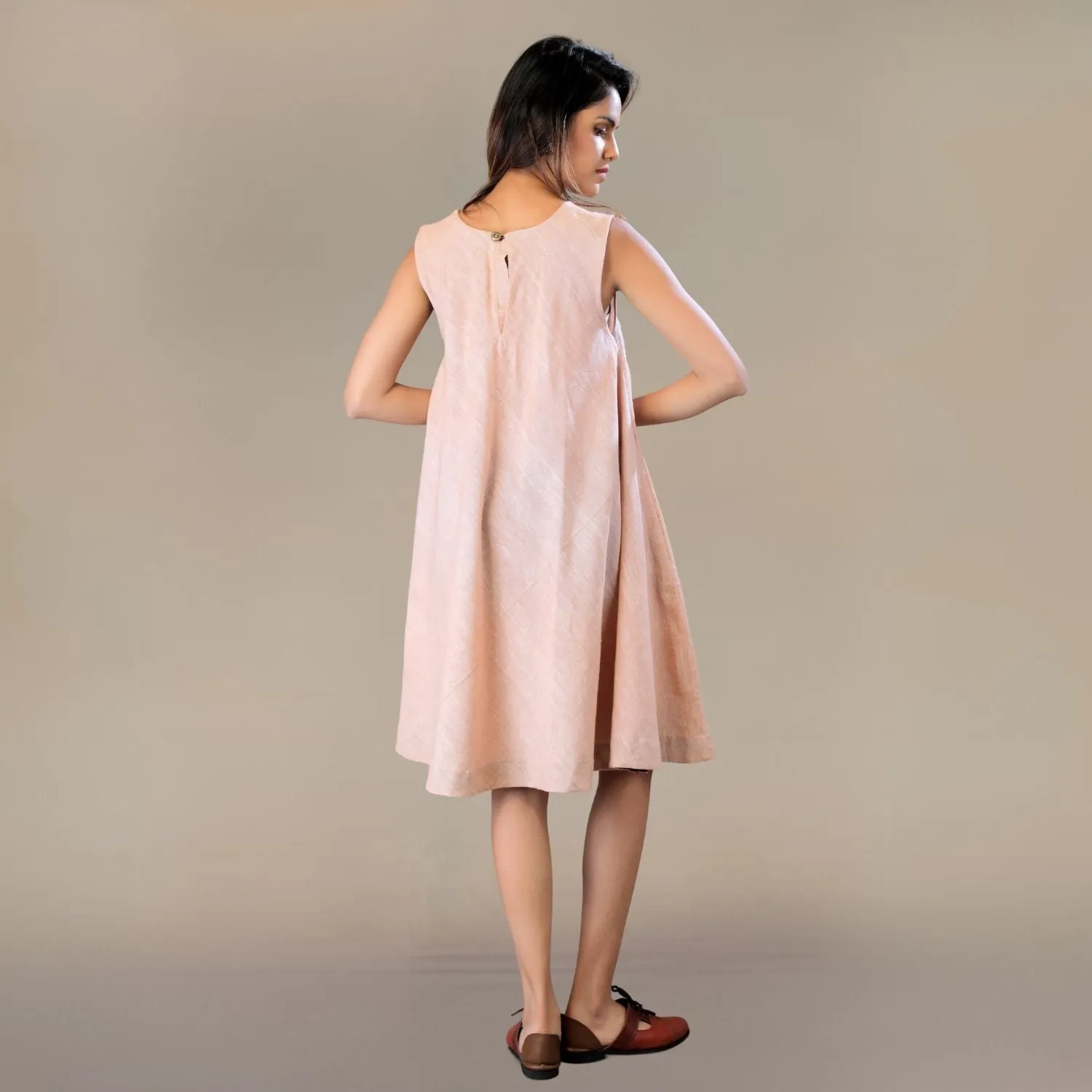 Rylie Fit & Flare Cotton Dress | Hand-Embroidered | Floral Design |  Muted Almond