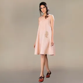 Rylie Fit & Flare Cotton Dress | Hand-Embroidered | Floral Design |  Muted Almond