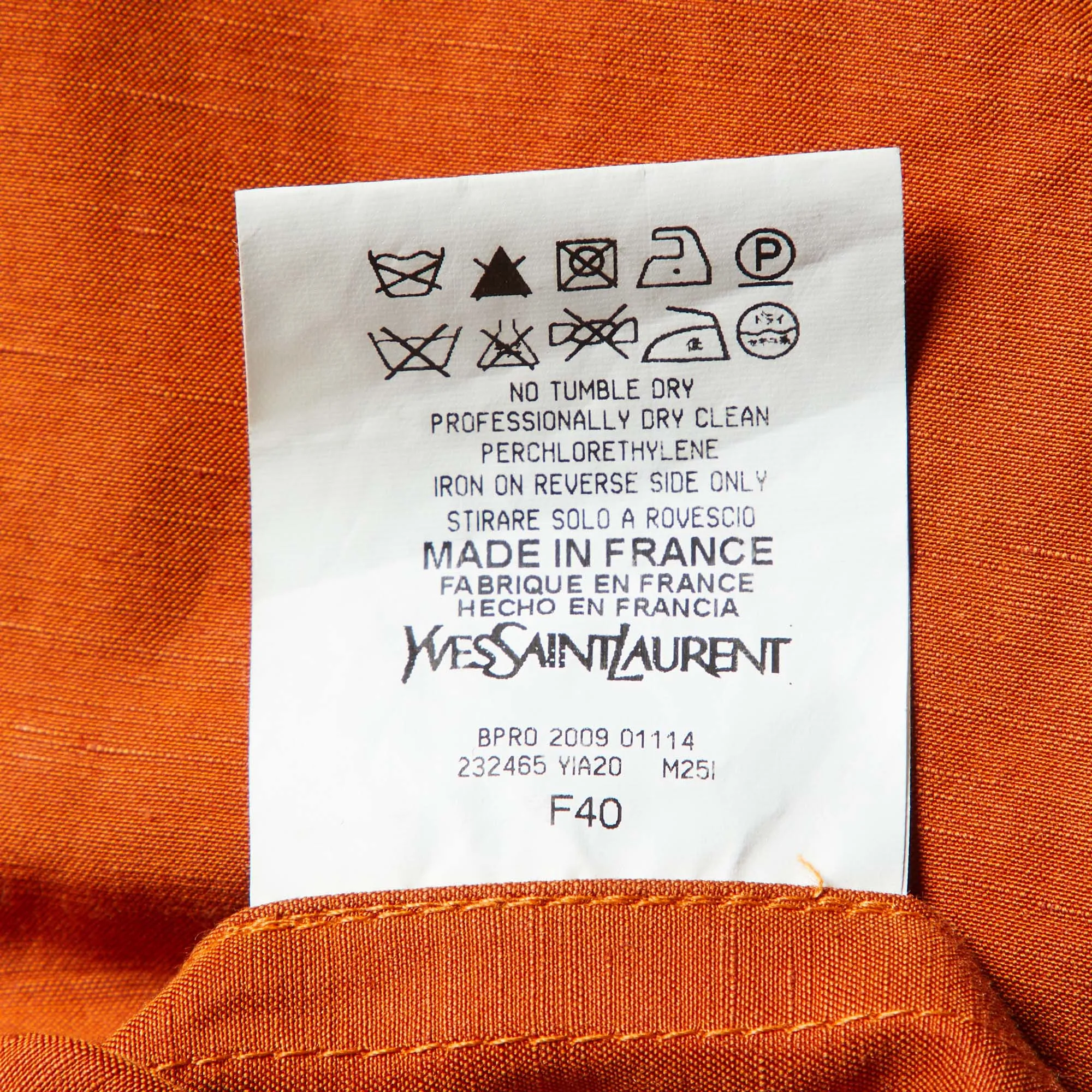 Saint Laurent Orange Cotton Blend Trench Coat