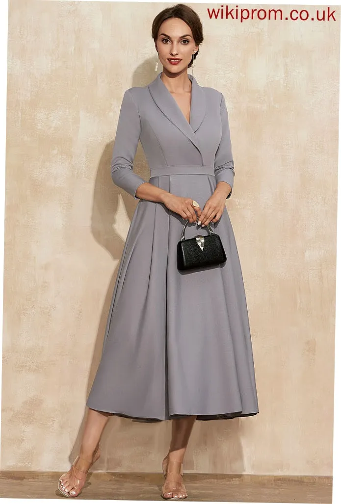 Stretch V-neck Mother of the Bride Dresses A-Line Bride the Emilia Dress of Crepe Tea-Length Mother