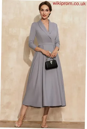 Stretch V-neck Mother of the Bride Dresses A-Line Bride the Emilia Dress of Crepe Tea-Length Mother