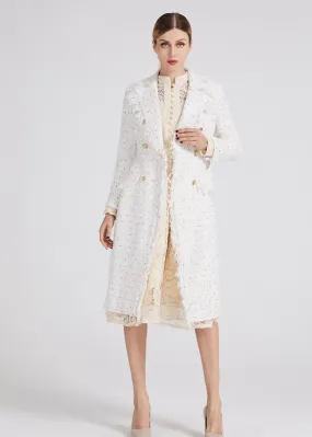 Tassel Double Breasted Belted Tweed Long Coat