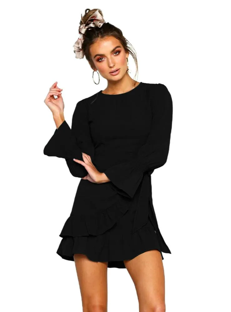 TastyHottie - Slim Fit Strapping Long Sleeve Mini Dress