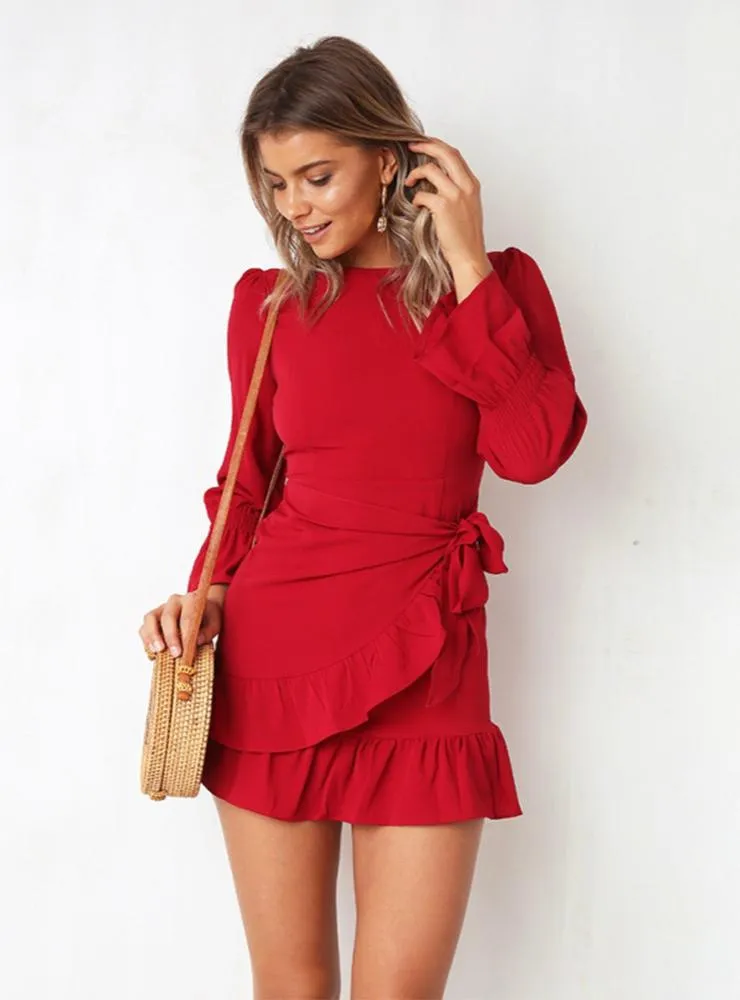 TastyHottie - Slim Fit Strapping Long Sleeve Mini Dress