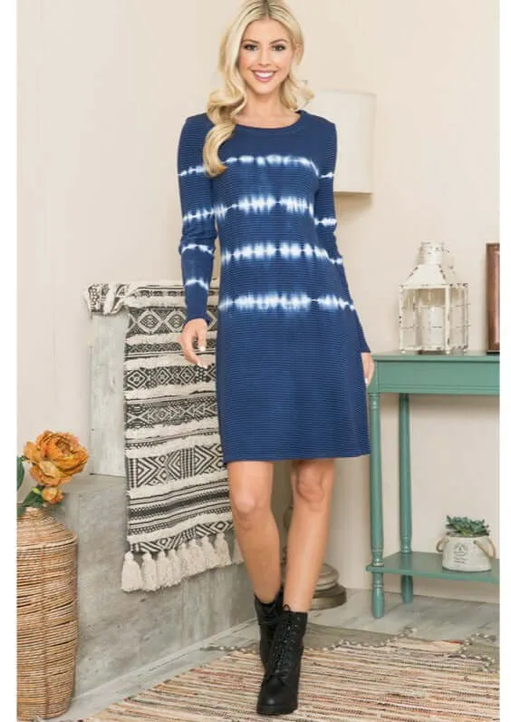 Thermal Navy Tie Dye Cotton Blend Dress Made in USA