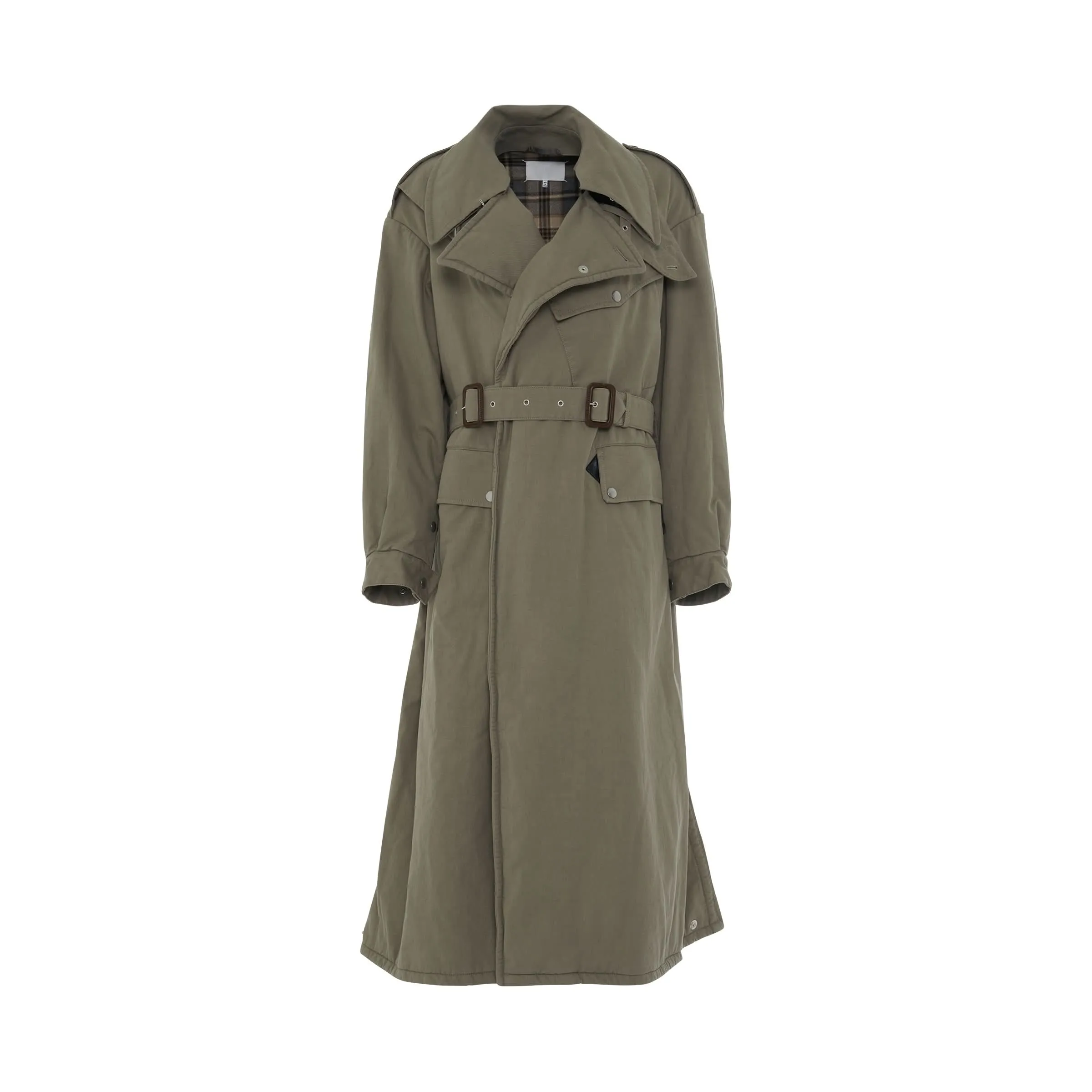 Trench Coat with Tartan Print in Mud