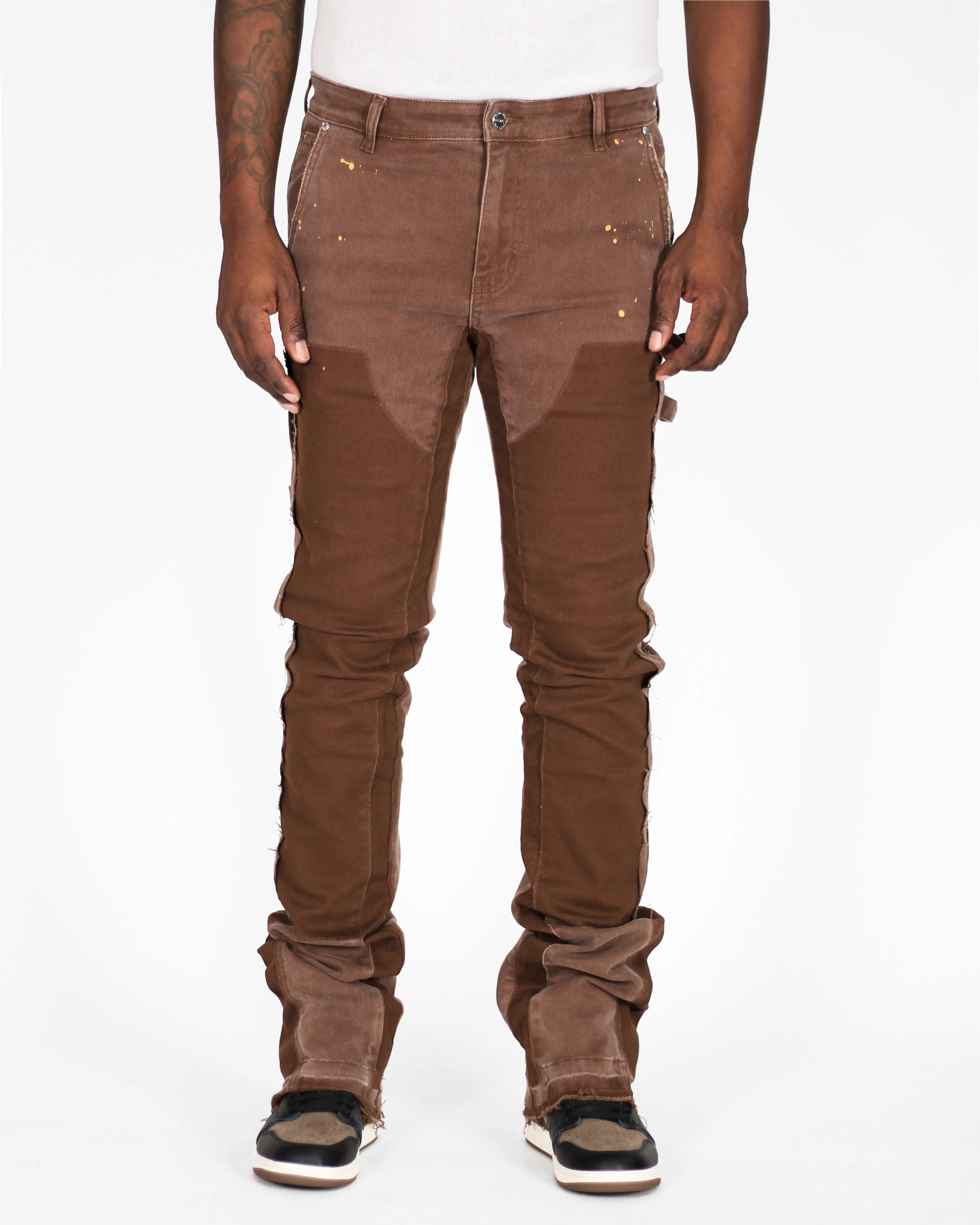 Trinity Kays Kulture Praia Men's SKinny Flare Stacked Jeans In Brown