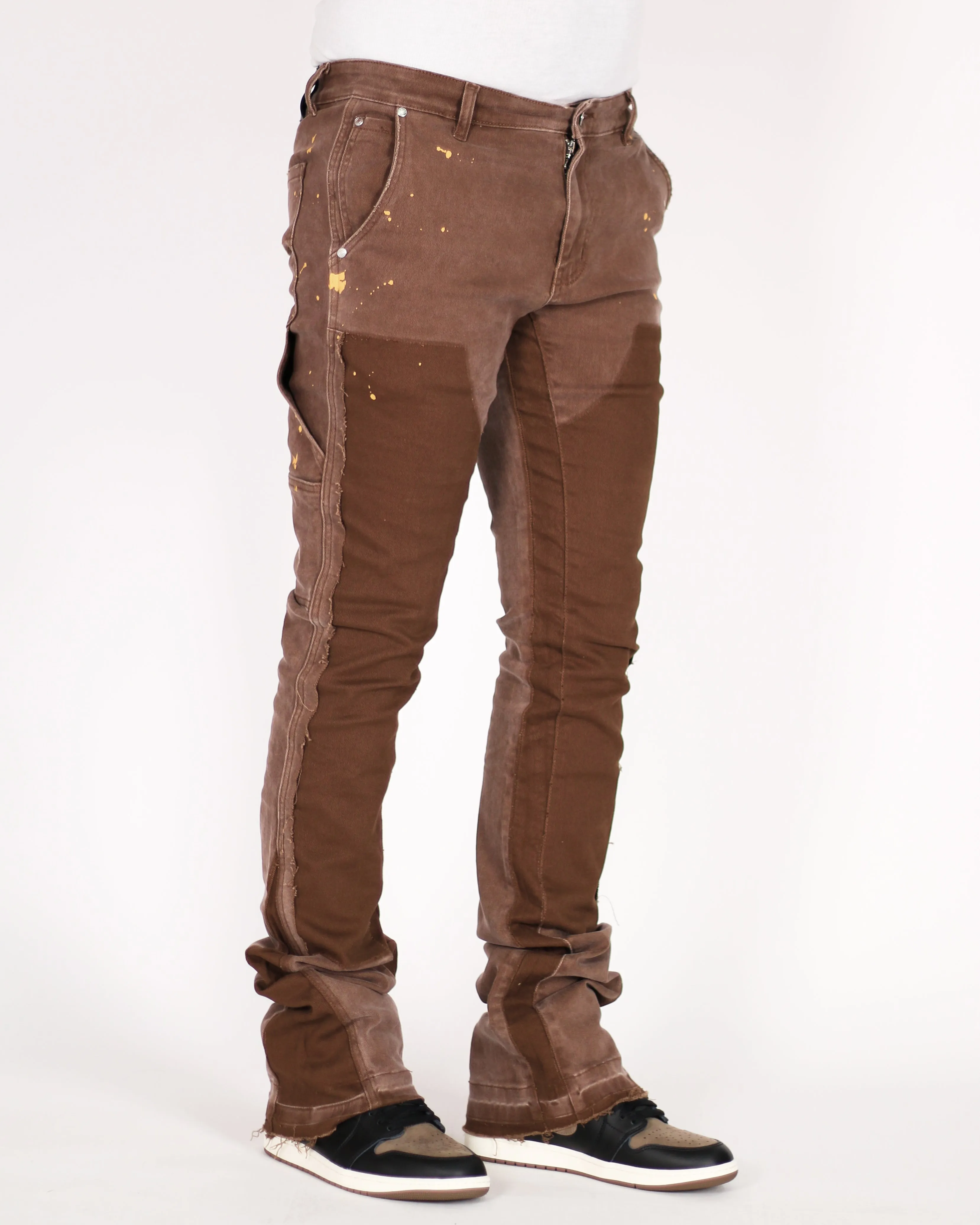 Trinity Kays Kulture Praia Men's SKinny Flare Stacked Jeans In Brown