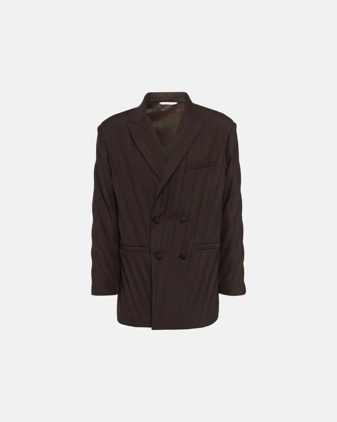 Valentino Pleated Technical Nylon Double-Breasted Jacket Ebony