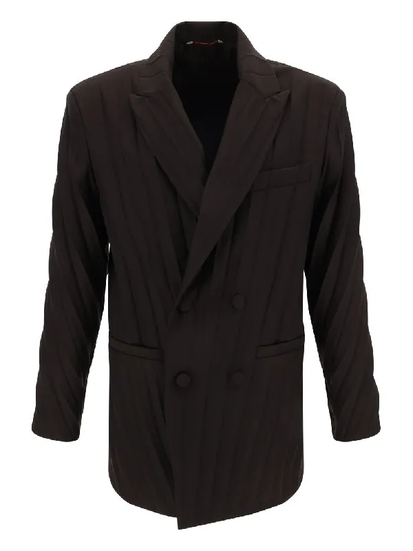 Valentino Pleated Technical Nylon Double-Breasted Jacket Ebony