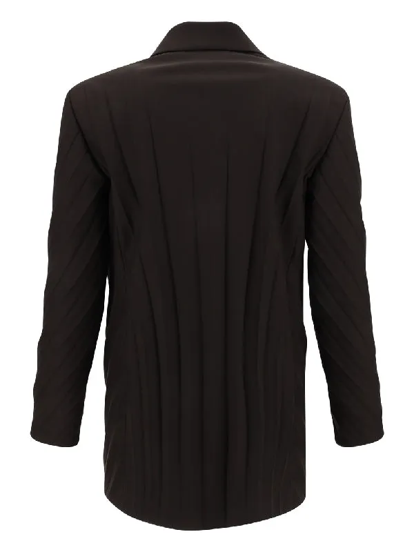 Valentino Pleated Technical Nylon Double-Breasted Jacket Ebony