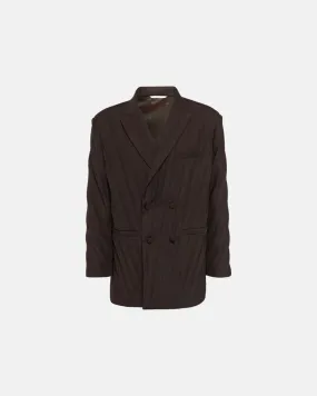 Valentino Pleated Technical Nylon Double-Breasted Jacket Ebony