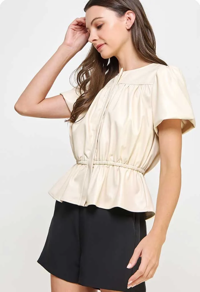 Vanilla Faux Leather Top