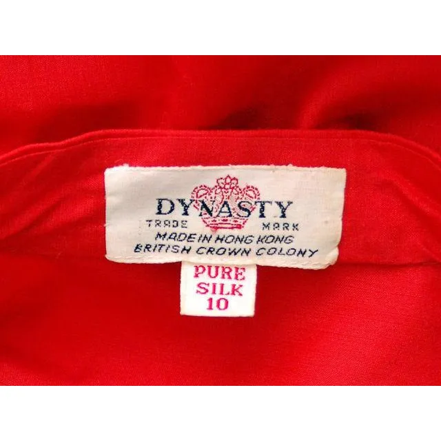 Vintage Red Raw Silk Blouse Short Sleeve  Smile Pocket Dynasty 1940s 37-29