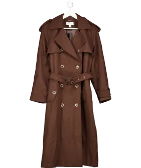 Warehouse Brown Wool Mix Belted Trench Coat UK 16