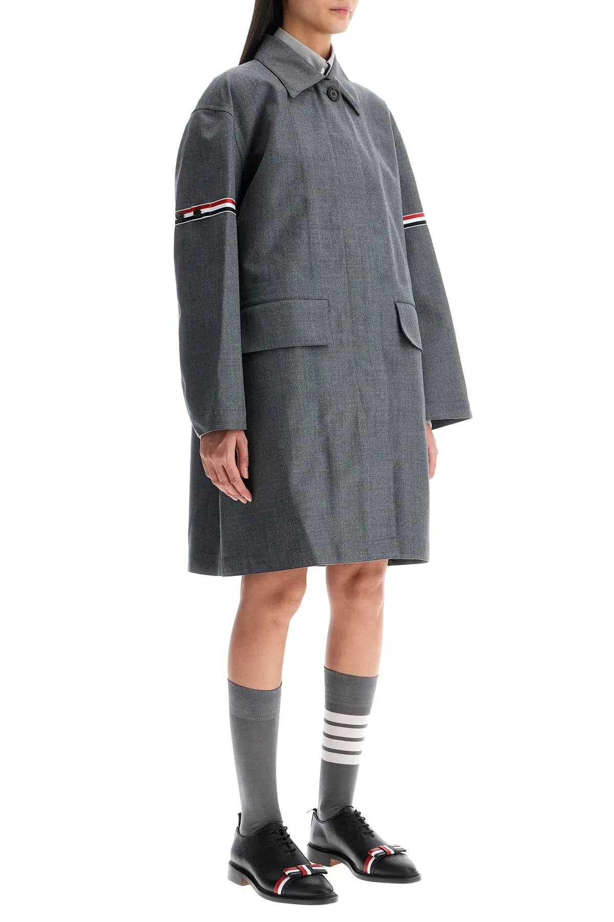 waterproof technical wool coat with rwb stripes FOC859O F0696 MED GREY