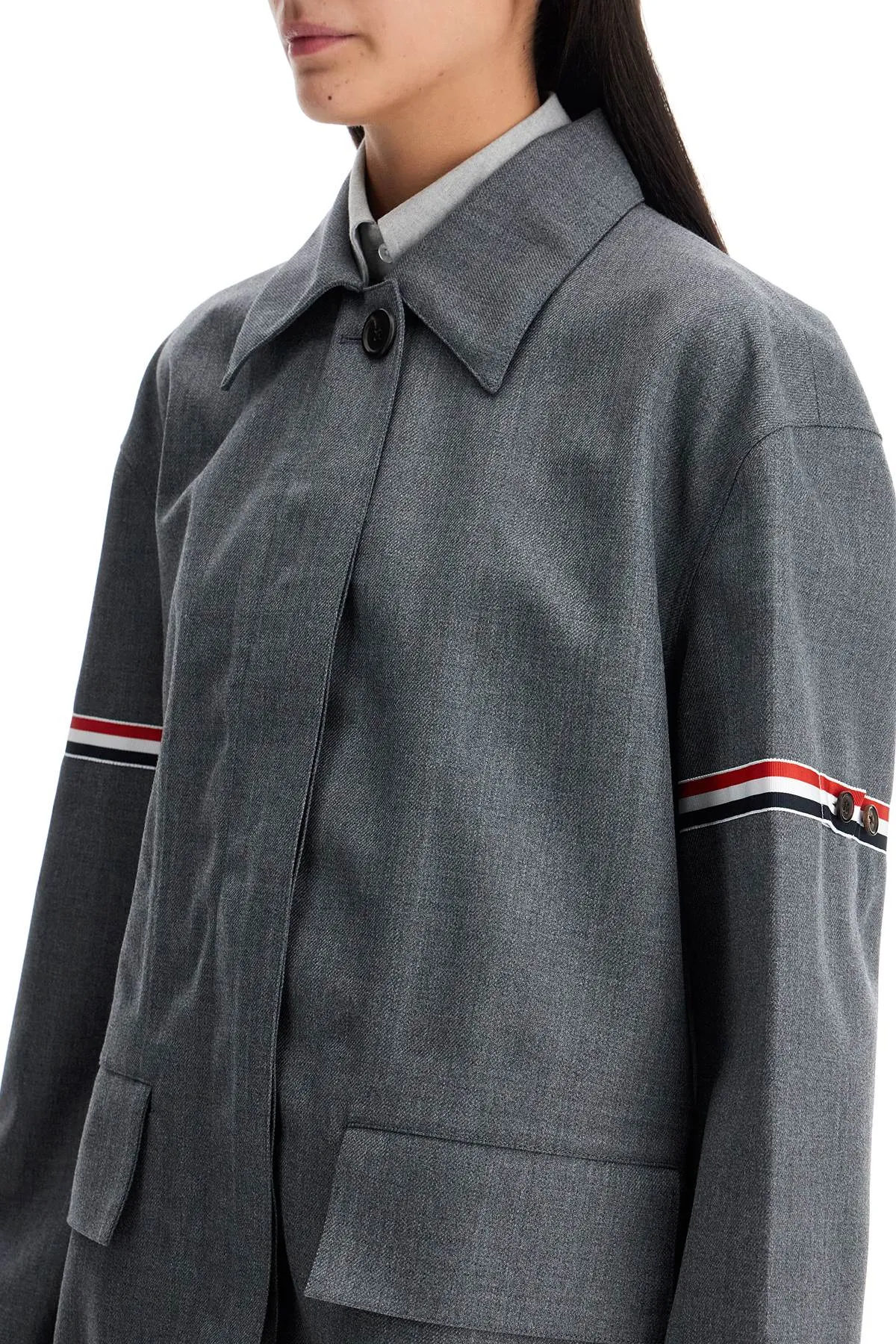 waterproof technical wool coat with rwb stripes FOC859O F0696 MED GREY