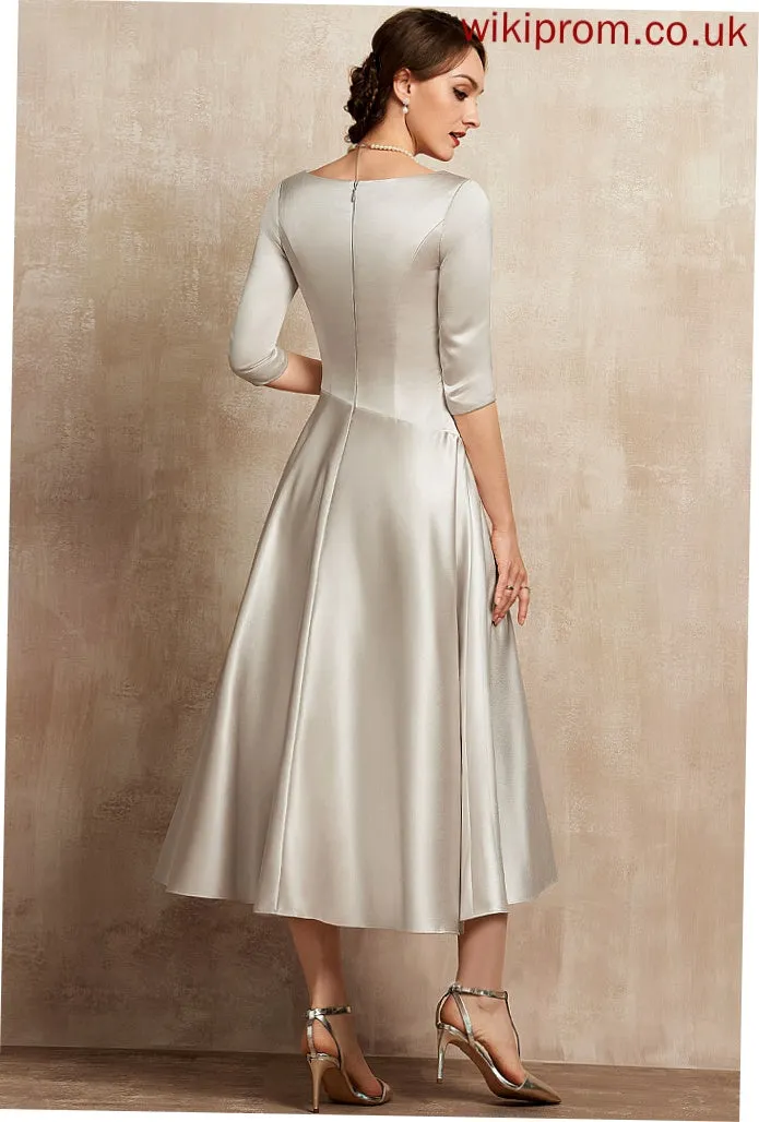 With Tea-Length Cocktail Dresses A-Line Toni V-neck Cocktail Satin Dress Ruffle