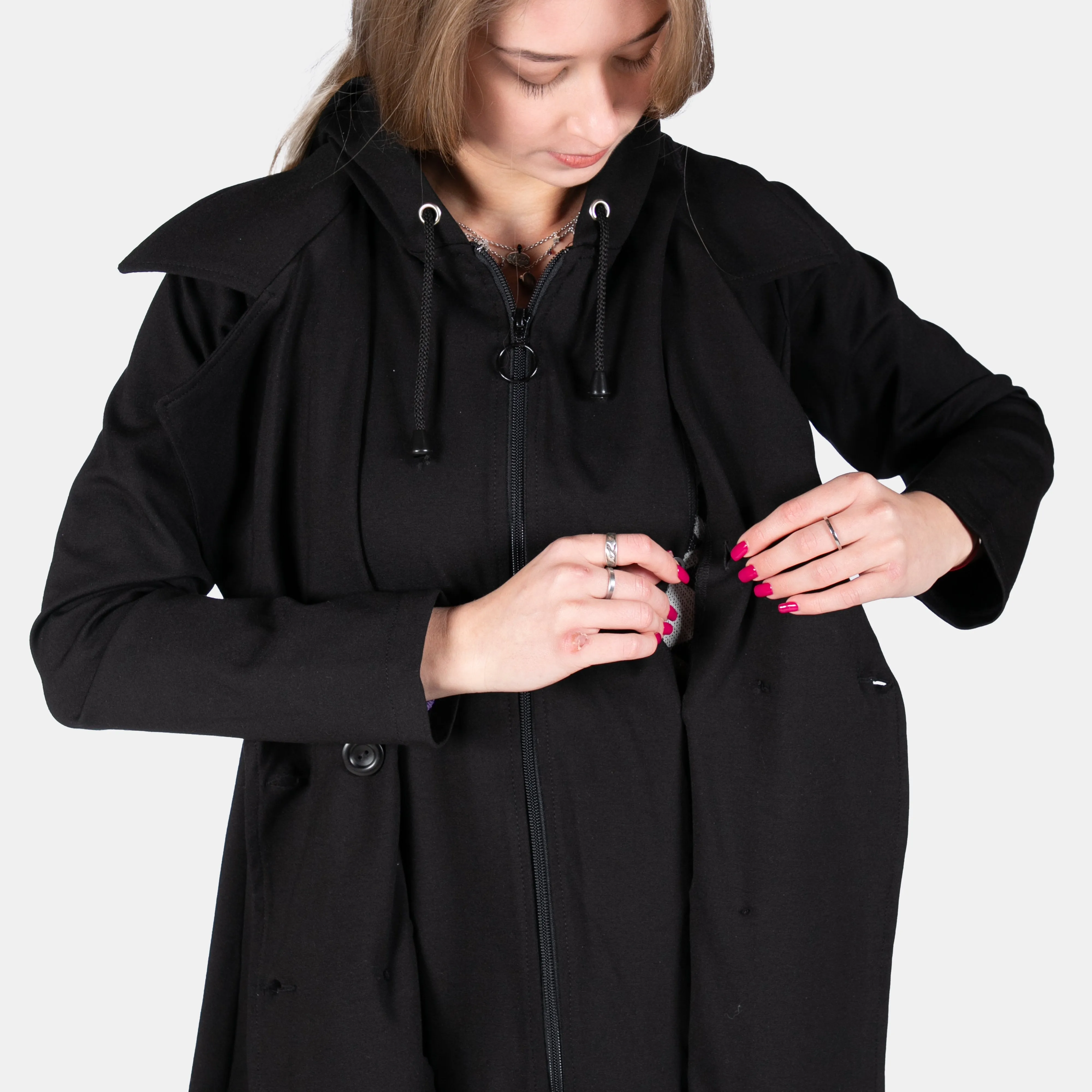 Woman's Double Breasted Seattle Coat - BLACK