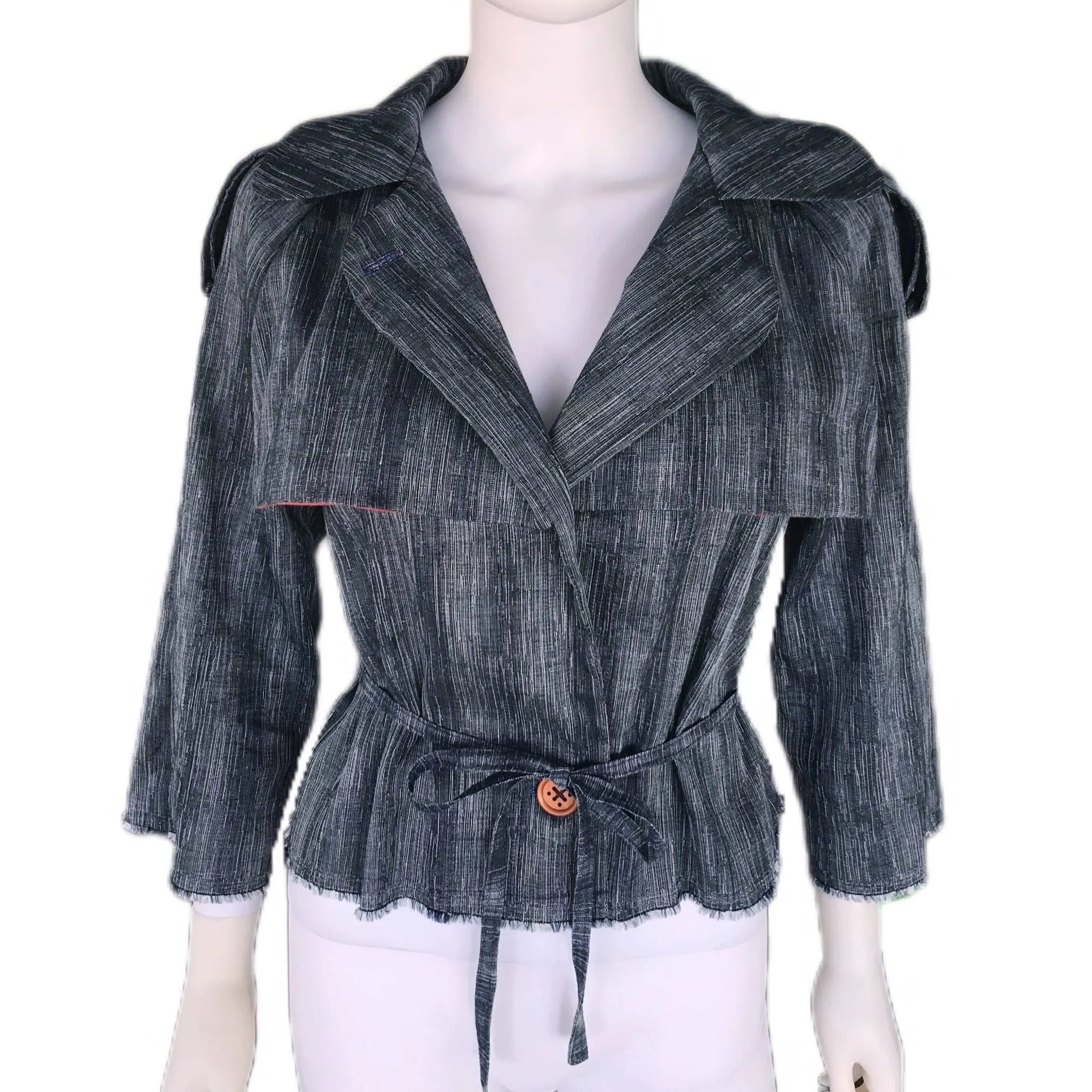 Women's Cropped Denim Trench Jacket- Size Sm/Med