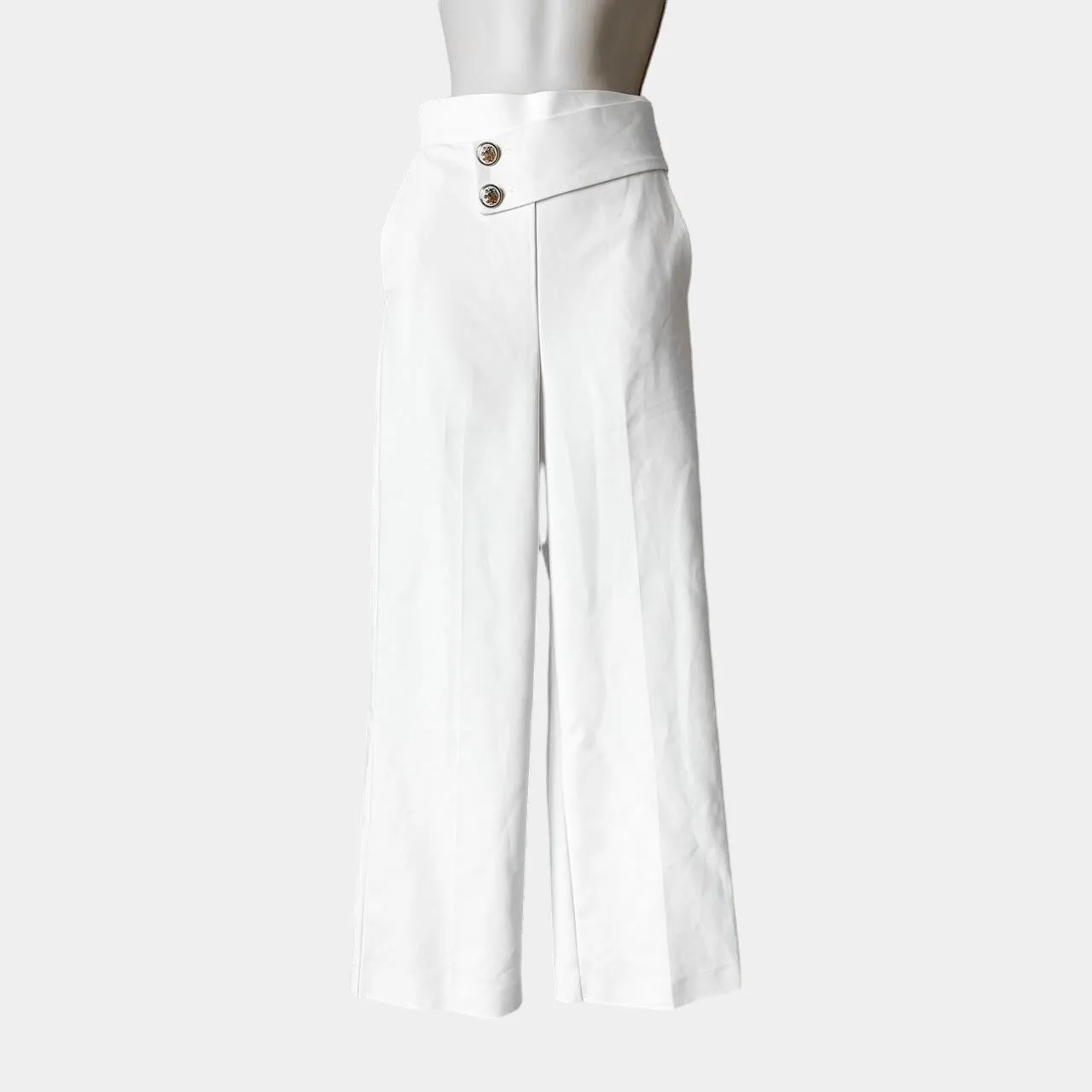 Zara White Button Detail Straight Leg Cropped Petite Pants Trousers Size XS